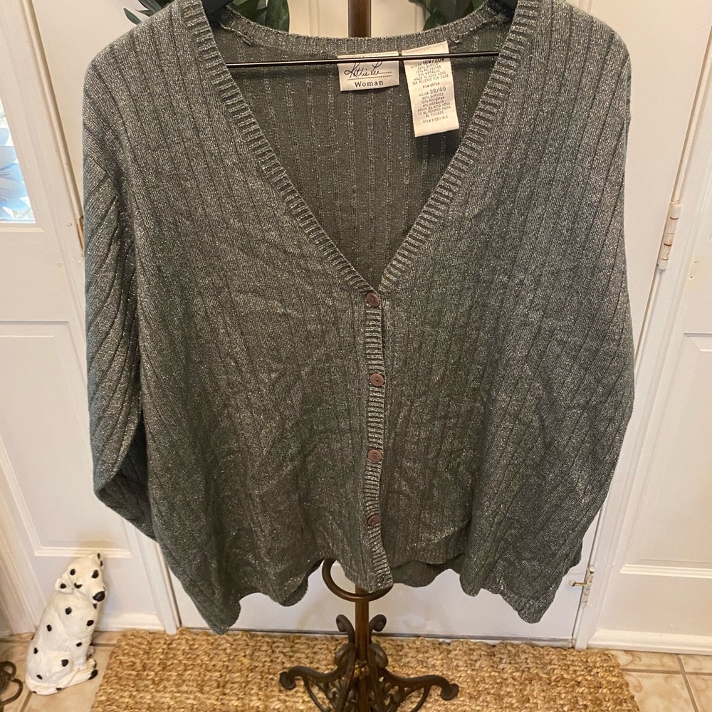 Kathie Lee Metallic Sparkly Button Down Cardigan Sweater LS 18W 20w